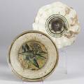 Henry varnum poor two plates the first with stylized floral decoration in asfound condition the other with geometric decoration each marked each in asfound condition 8 12 dia