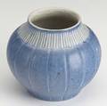 Newcomb college ribbed vase by sadie irvine 1931 opposing 3 12 cracks fully marked 4 12 x 5