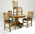 Rishel furniture co mission oak pedestal table and four matching chairs one leaf for table table 28 12 x 45