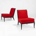 Th robsjohngibbings widdicomb pair of lounge chairs usa 1950s wool upholstery enameled wood unmarked 31 x 26 12 x 35