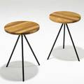 Norman cherner konwiser pair of occasional tables usa 1950s walnut and enameled steel unmarked 17 12 x 12 14 dia