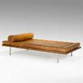 Ludwig mies van der rohe knoll associates barcelona daybed usa 1960s mahogany leather stainless steel unsigned 23 x 39 x 78
