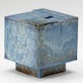 Otto natzler slab built ceramic vessel in blue crystalline glaze usa 1977 signed dated and numbered x036 5 x 4 12 x 4 12
