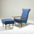 George nakashima widdicomb origins armchair and ottoman usa 1958 walnut upholstery unmarked 41 12 x 32 x 40 14 x 25 12 sq