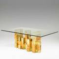 Paul evans directional citiscape dining table usa ca 1975 olive burl and brass 34 glass provenance purchased by the consignor from paul evans signed 29 14 x 74 x 48