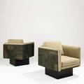 Paul evans directional pair of sculpted bronze club chairs usa 1969 bronze composite metal upholstery signed and dated 30 x 30 x 31