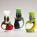 Robert levin three glass vases with banana eggplant and tomato usa 1979 and 1981 provenance collection of paul stankard signed and dated 8 34 9 9 34