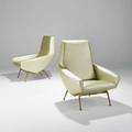 Genevieve dangle and christian defrance pair of lounge chairs france 1950s maharam neoprene brass 36 12 x 31 12 x 33