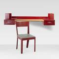 Jean prouve and jules leleu desk and chair france 1936 folded and enameled steel chromed steel oak and manmade leather provenance martel de janville sanatorium in plateau dassy unsigned d