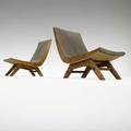 Style of jean prouve pair of low lounge chairs france 1940s elephant hide beech and brass unsigned 28 x 21 x 32