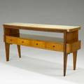 Osvaldo borsani attr console cabinet italy 1940s burled maple bleached mahogany marble brass unmarked 37 14 x 78 x 19 12