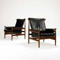 Finn juhl france  sons pair of bwana chairs denmark 1950s teak leather brass metal label 36 x 34 x 35