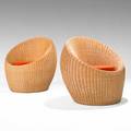Isamu kenmochi yamakawa rattan ymk co pair of woven cane lounge chairs japan 1960s unmarked 33 x 33 dia