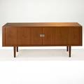 Hans wegner ry mobler cabinet with tambour doors denmark 1960s teak matte chromed steel white oak unmarked 31 x 78 34 x 19 12
