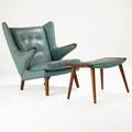 Hans wegner ap stolen papa bear chair and ottoman denmark 1950s teak leather brass tacks ink stamp to ottoman chair 39 x 36 x 40 ottoman 16 12 x 27 12 x 16 12