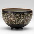 Edwin and mary scheier glazed and incised earthenware bowl usa 1950s signed 4 12 x 6 12