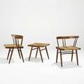 George nakashima nakashima studios two grassseated chairs and one stool usa 197277 walnut grass cord provenance available letter of authentication unmarked chairs 27 x 23 12 x 19 12