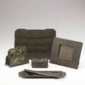 Tiffany studios six bronze desk set pieces chinese pattern large letter holder desktop frame pen tray and letter opener grapevine pattern small letter holder and hinged box each stamped tiffa