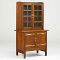 Gustav stickley safecraft twopart mahogany cabinet and bookcase red decal 63 x 35 x 21