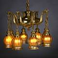 Steuben eight gold aurene glass shades with hanging fixture shades etched fixture unmarked shades 5 12 x 4 12 overall 30 12 x 19