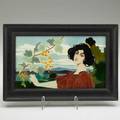 Carl luber johann von schwarz art nouveau tile with maiden austria ca 1900 framed stamped q996 paper labels plaque 6 12 x 11