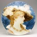 Jules jean vialle gien faience large charger painted in barbotine with womans portrait france circa 1880 signed j vialle and dg dominique grenet 18 dia