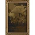 Orotone photograph half dome yosemite national park 1920s in original gilded frame paper manufacturers label and handwritten note on back glass plate 11 x 7