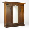 English arts  crafts fine and large three door armoire with hammered copper hardware provenance private florida collection unmarked 83 12 x 83 x 26