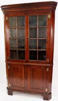 19th C Inlaid Mahogany Corner Cupboard