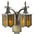 Prairie school pair of wall sconces bronze leaded slag glass unmarked approx 13 x 14 x 12