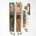 Gustav stickley two hammered copper door handles with lock and screws handles signed the craftsman workshop gustav stickley handles 14 12 x 2 12 x 3