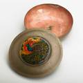 Boston school enameled copper box peacock decoration unmarked 1 12 x 6