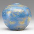 Mabel and edward lewis university city spherical porcelain vase blue and amber matte glaze signed m and el 5 x 5