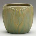 Van briggle vase with tulips yellow and green glaze 190811 aavan brigglecolo spgs725 with partial paper label 5 x 5