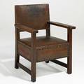 L  jg stickley early leathercovered armchair handcraft decal 36 x 27 x 24