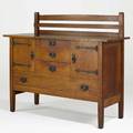 Gustav stickley sideboard with plate rail and strap hinges no 814 12 red decal paper label 48 x 56 x 22