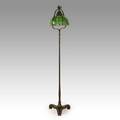 Handel floor lamp with geometric shade leaded glass patinated bronze shade and base both marked handel overall 56 x 12 12 shade 5 12 x 9 12