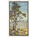 Frances h gearhart color linoleum block print and now the moon 1924 matted pencil signed image 6 12 x 3 12
