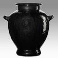 Fulper twohandled hammered urn mirror black glaze vertical racetrack stamp 12 x 11