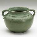 Marblehead twohandled vase matte green glaze on rare textured ground provenance litchfield historical society shipmark paper label museum numbers 5 x 6 12