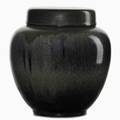 Charles f binns fine covered stoneware vessel with crystalline hares fur glaze 1916 provenance litchfield historical society incised cpb 1916 museum numbers 7 x 6 14
