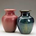 Fulper two baluster vases one with crystalline glaze one stamped one impressed mark each 7 12