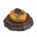 Almeric walter pate de verre scarab on circular base 19th20th c impressed mark aw over n 1 34 x 2 14 x 1 38