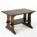 Charles stickley trestle library table corner sawn oak remnant of label 29 x 48 x 30