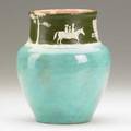Pisgah forest baluster cameo vase with pioneering scene chips to rim stamped pisgah forest 1931 7 x 5 12