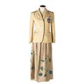 Newcomb college two pieces school uniform jacket with vine motif applique together with embroidered skirt