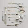 Dominick  haff queen elizabeth sterling flatware fortyfive pieces ca 1916 6 luncheon forks 5 cake forks 12 teaspoons 6 small bouillon spoons 2 serving spoons 1 berry spoon 1