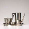 Arne jacobsen stelton five pieces cylinda line stainlesssteel tea set tall coffee pot low teapot creamer sugar and tray most marked tallest 7 34