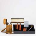 Assorted accessories and pens etc twelve pieces cased chrome plated campaign cordial set gucci watch aluminum pipe pewter paperweight by a borrel 1913 8 celluloid or plastic pens
