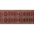Handwoven moroccan textile burgundy diamond shaped design on red ground 147 x 66